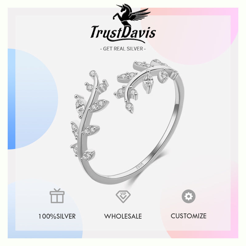 Fashion Leaves Shiny CZ Opening Ring 6 7 8 DA226