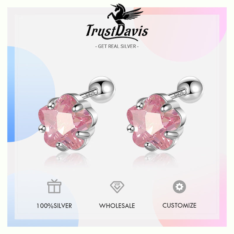 Pink/Black/White CZ Screw Stud Earrings DF2000