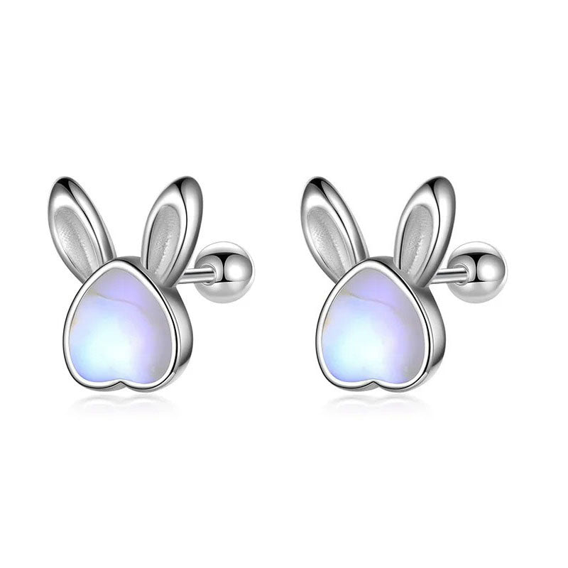 Animal Rabbit Moonstone Screw Stud Earrings DF2044
