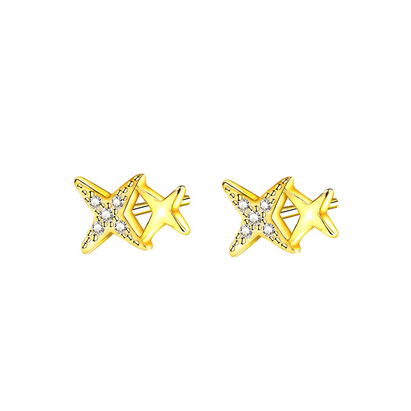 Fashionable Simple Double Star Stud Earrings for Women Girls Jewelry Gift DS4320