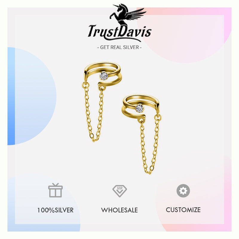 Double Layer Shiny CZ Chain Clip Earrings DA2395