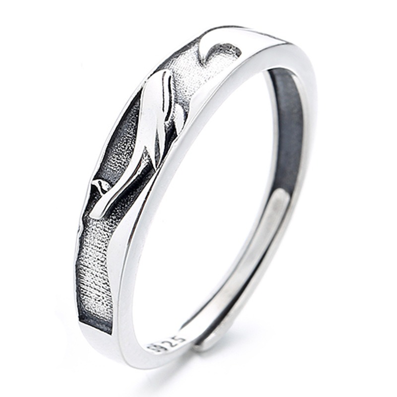 TrustDavis Real 925 Sterling Silver Fresh and Natural Style Whale and Deer Couple Rings with Open Top for Women/Men Girls Fine Jewelry Gift DS4781