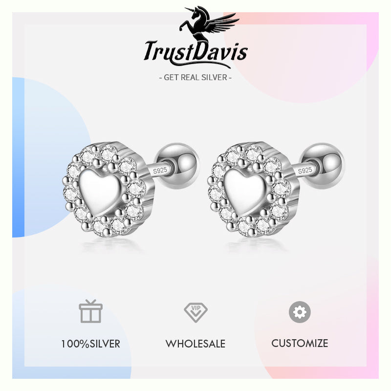 Sweet Romantic Heart CZ Screw Stud Earrings DG0022
