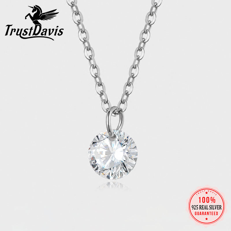 Trustdavis 100% 925 Sterling Silver Dazzling Cubic Zircon Round Circle CZ Pendant Necklace For Women Silver 925 Jewelry DS842