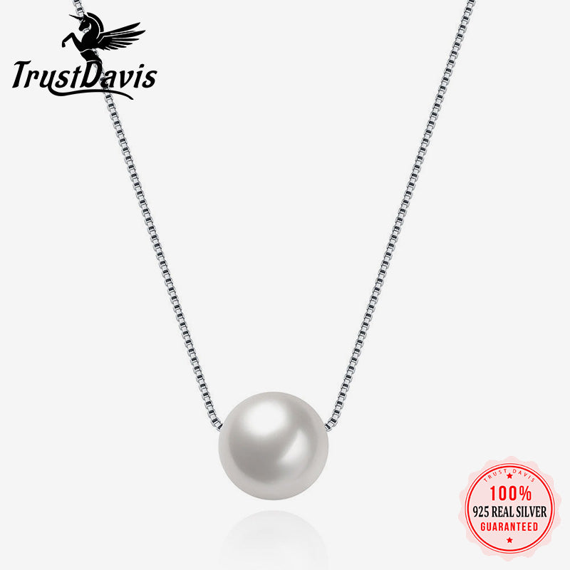 Trustdavis Luxury 925 Sterling Silver Fashion White 6 8 10mm Pearl Pendant 40cm Short Necklace For Women Wedding Jewelry DA189