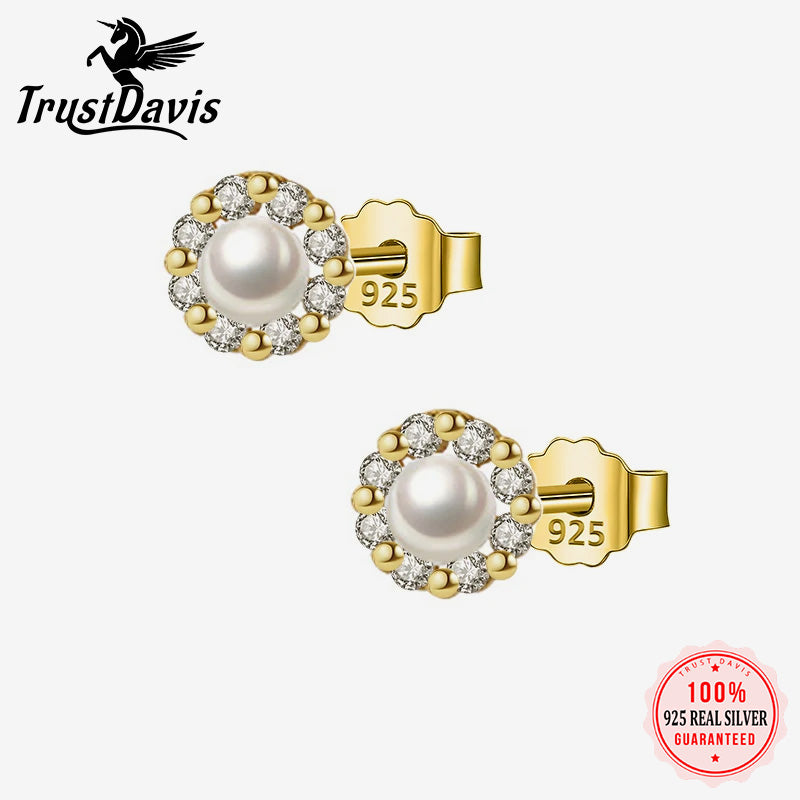 Charming Zircon Round Freshwater Pearl Stud Earring A2140