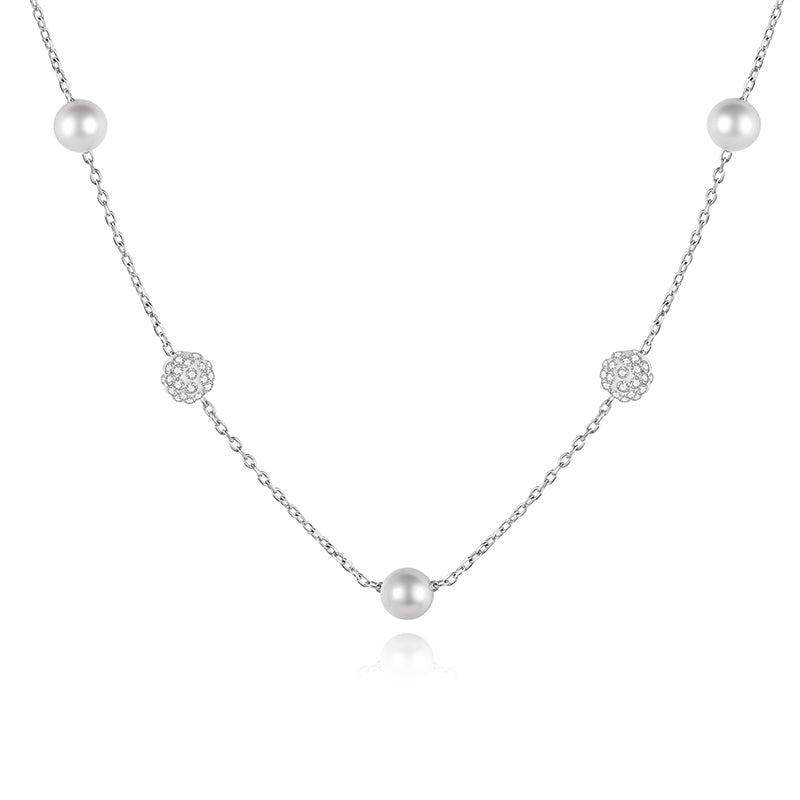TrustDavis Real 925 Sterling Silver Pearl Ball CZ Tassel Choker Necklace For Women Gift Fine Jewelry DA2337