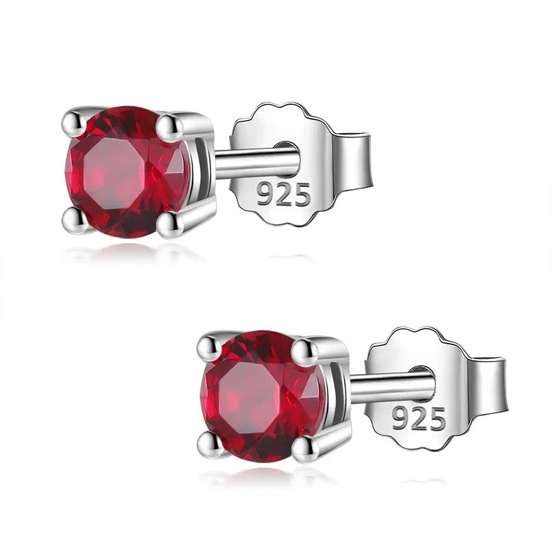 Fashion Women's Cute Tiny 4mmX4mm Red Zircon Stud Earrings DS238
