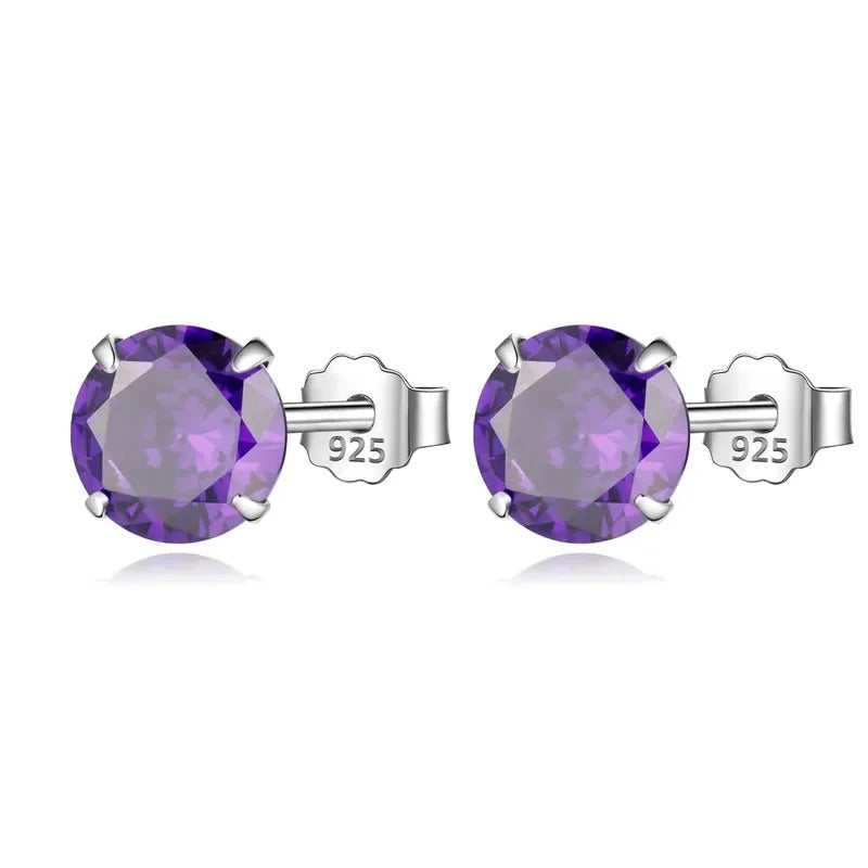 Purple CZ Stone Stud Earrings Small Cute Gift DS910