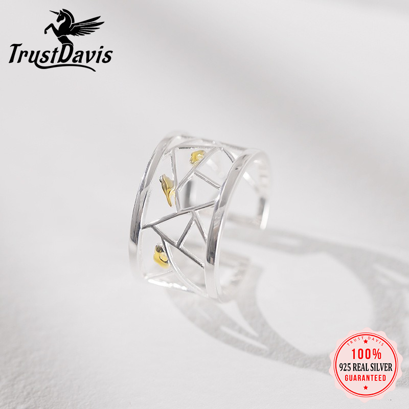 TrustDavis Real 925 Sterling Silver Elegant and Stylish Bird and Cloud Open Ring for Women Girls Fine Jewelry Gift DS4779