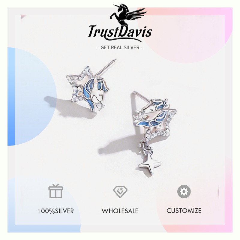 Star Zircon Unicorn Silver Earrings DS4871