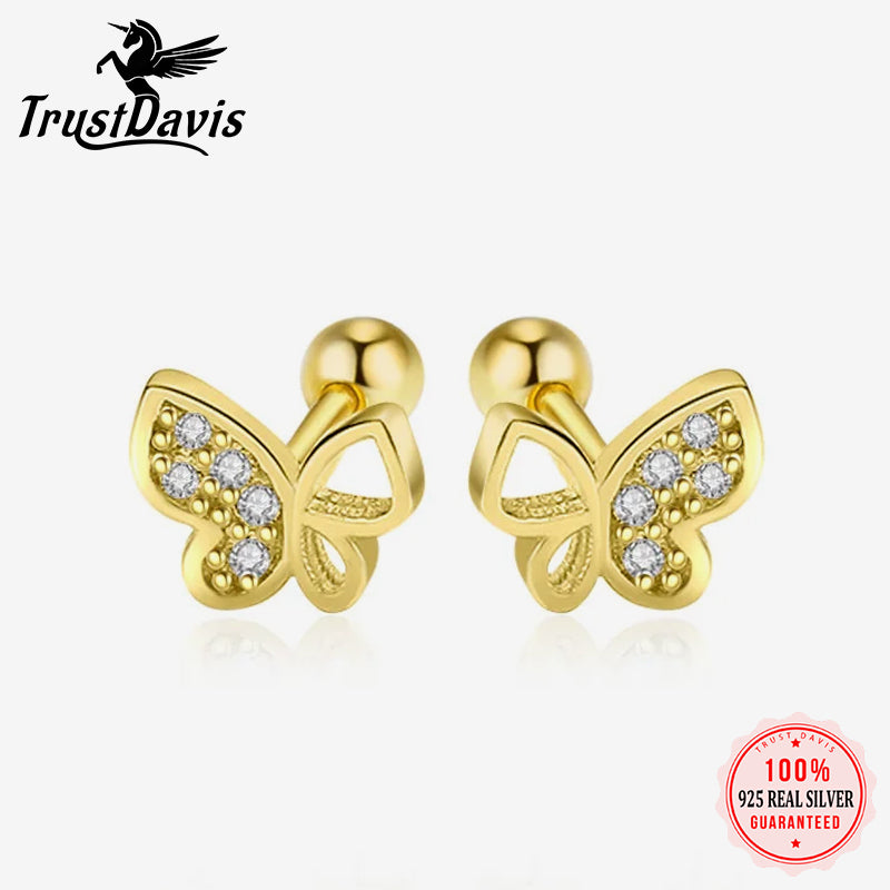 Fashion Sweet Insect Butterfly CZ Screw Stud Earrings DA2519