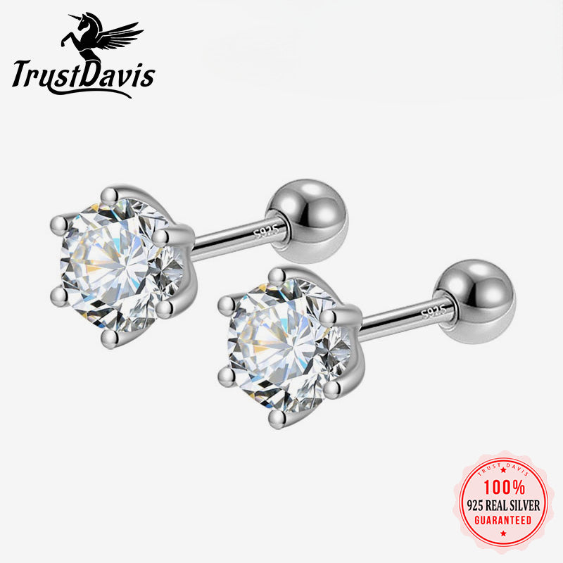 Gold Six Claw 3/4/5mm CZ Screw Stud Earrings DA2712