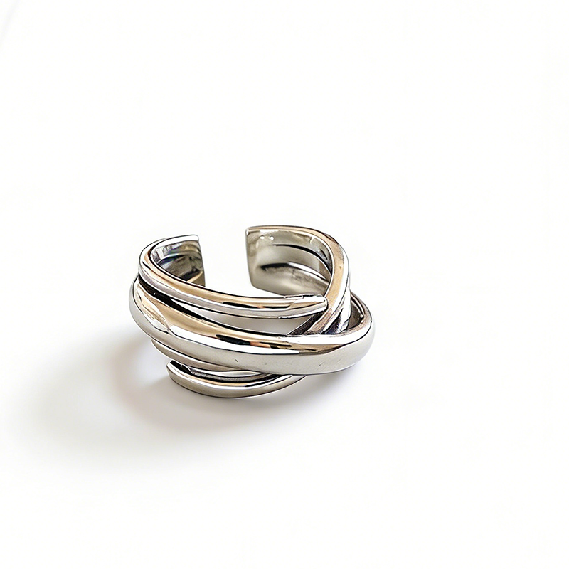 TrustDavis Real 925 Sterling Silver Vintage Multi-layered Irregular Faceted Open Ring for Women Girls Fine Jewelry Gift DS4776