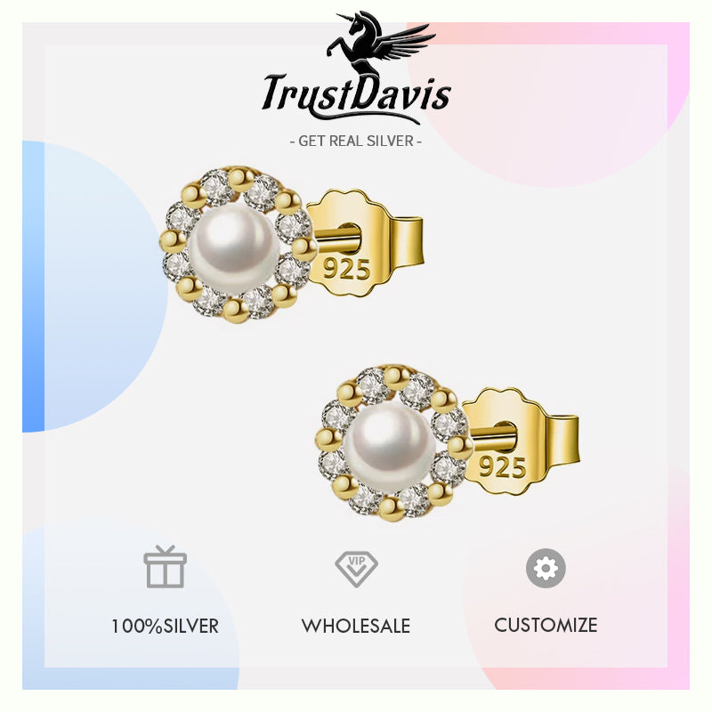 Charming Zircon Round Freshwater Pearl Stud Earring A2140