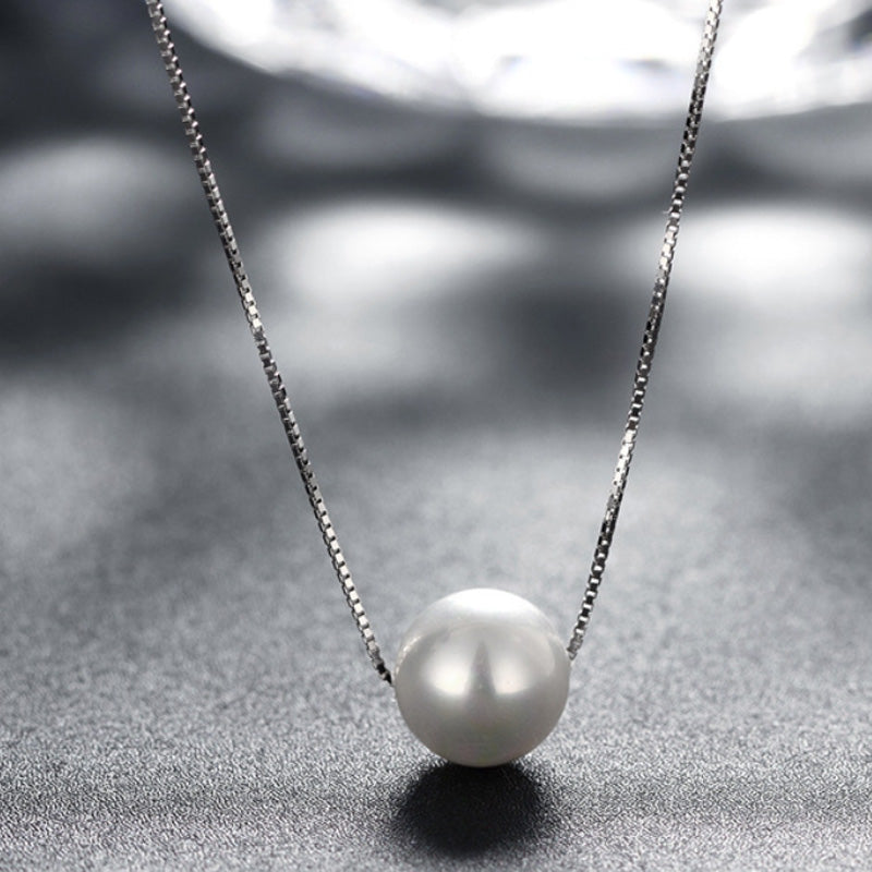 Trustdavis Luxury 925 Sterling Silver Fashion White 6 8 10mm Pearl Pendant 40cm Short Necklace For Women Wedding Jewelry DA189