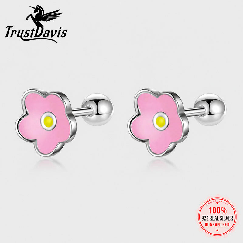 Kids Stud Colour Glaze Flower Screw Stud Earrings DF362