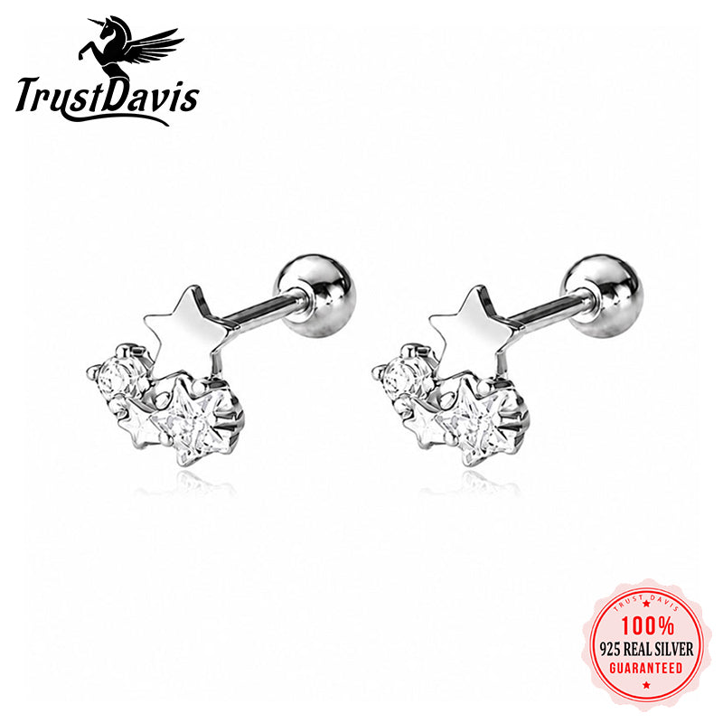 Star-shaped Zircon Silver Stud Earrings DS4904