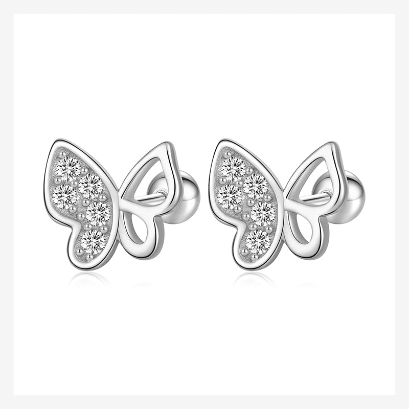 Fashion Sweet Insect Butterfly CZ Screw Stud Earrings DA2519