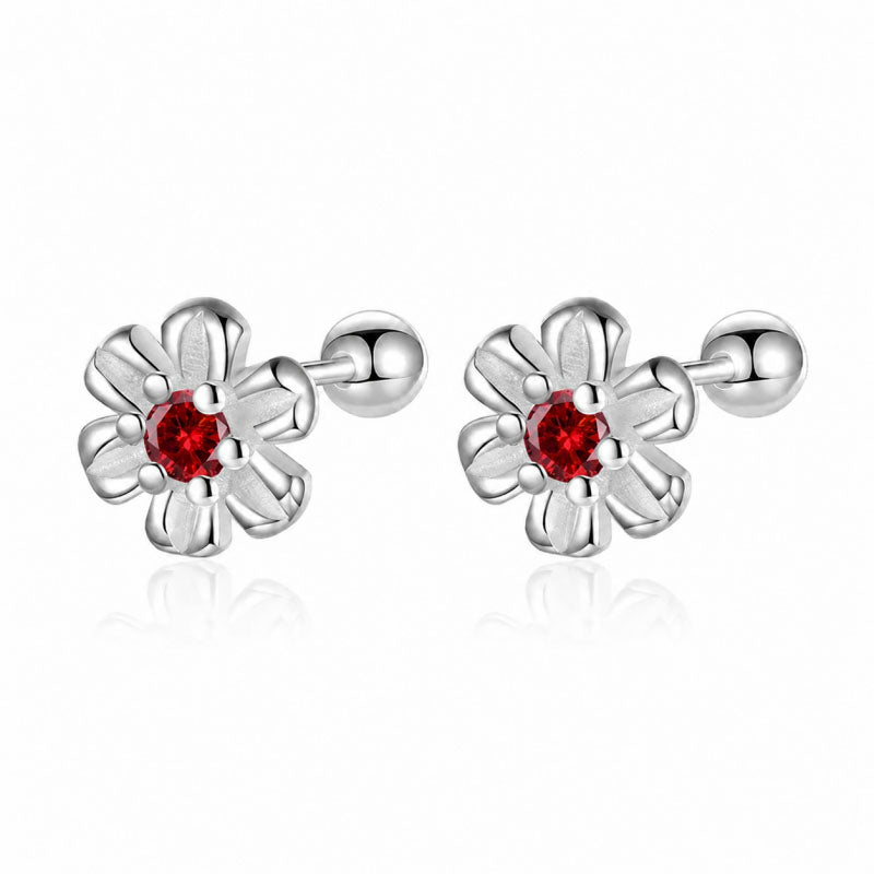 Fashion Flower Zircon Screw Stud Earrings DF2101