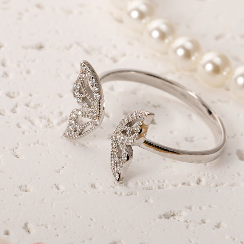 Trustdavis Genuine 925 Sterling Silver Insect Butterfly Opening Ring For Women Wedding Valentine's Day Fine S925 Jewelry DA2744