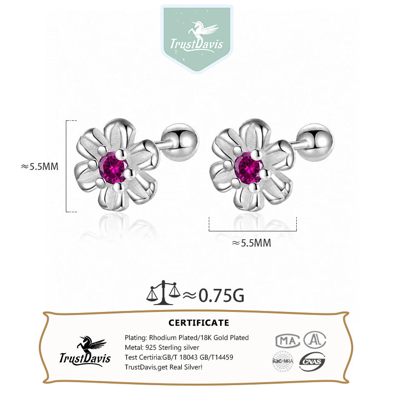 Fashion Flower Zircon Screw Stud Earrings DF2101