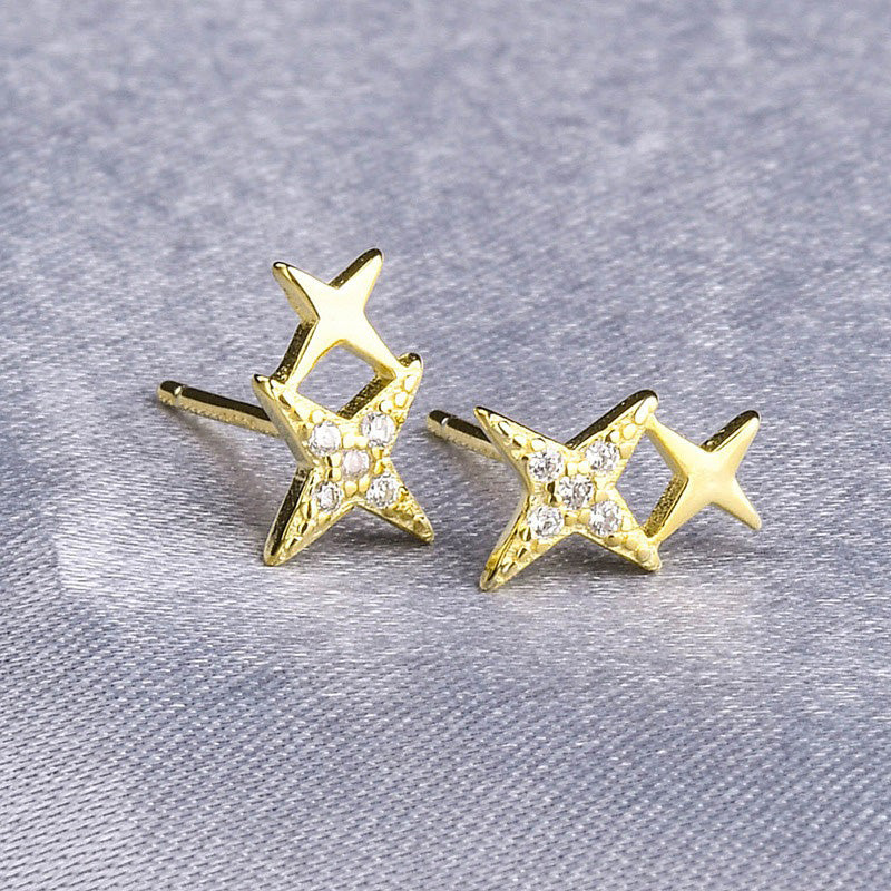 Fashionable Simple Double Star Stud Earrings for Women Girls Jewelry Gift DS4320