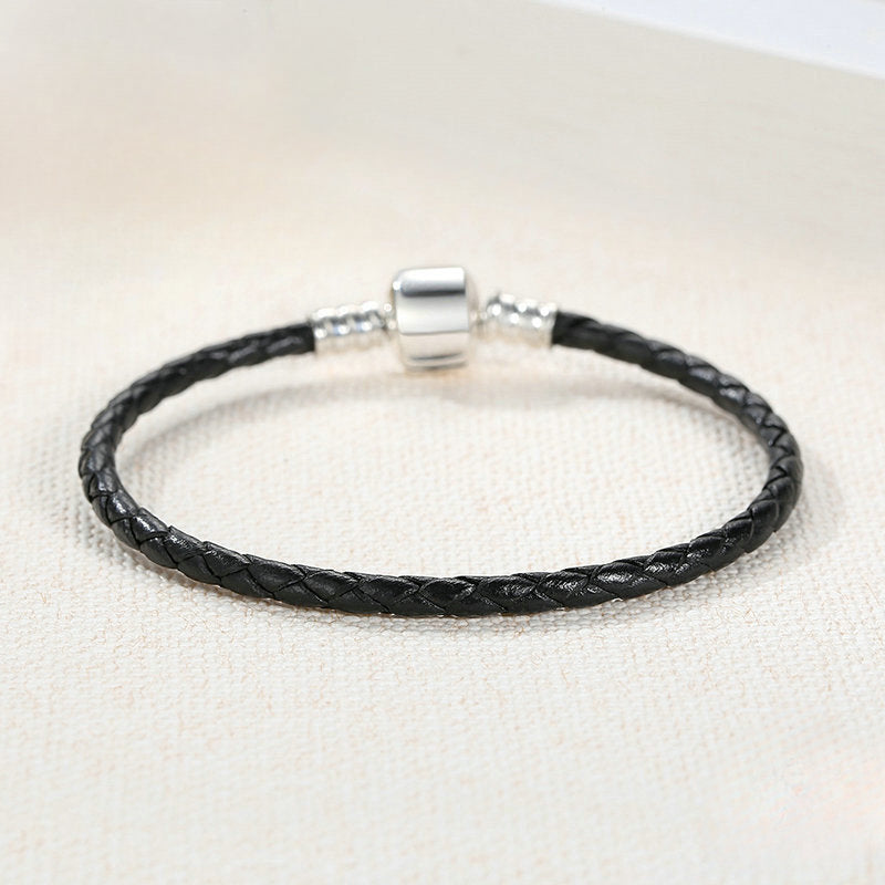 S925 sterling silver genuine leather braided bracelet diy accessories bracelet DA1200