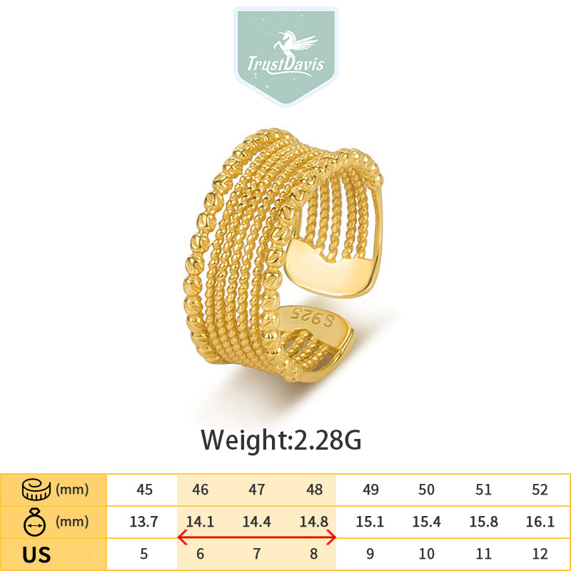 TrustDavis Real 925 Sterling Silver Fashionable and Minimalist Wide-faced Woven Adjustable Ring for Women Girls Fine Jewelry Gift DS4782