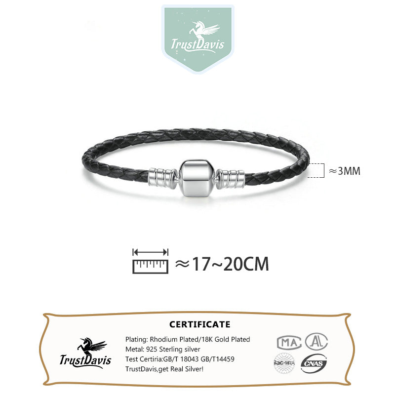 S925 sterling silver genuine leather braided bracelet diy accessories bracelet DA1200