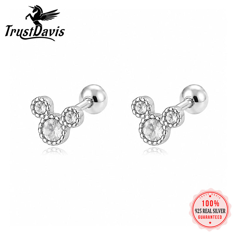 Cartoon Mouse Zircon Silver Earrings DS4899