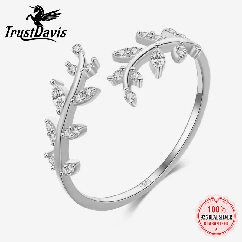 Fashion Leaves Shiny CZ Opening Ring 6 7 8 DA226