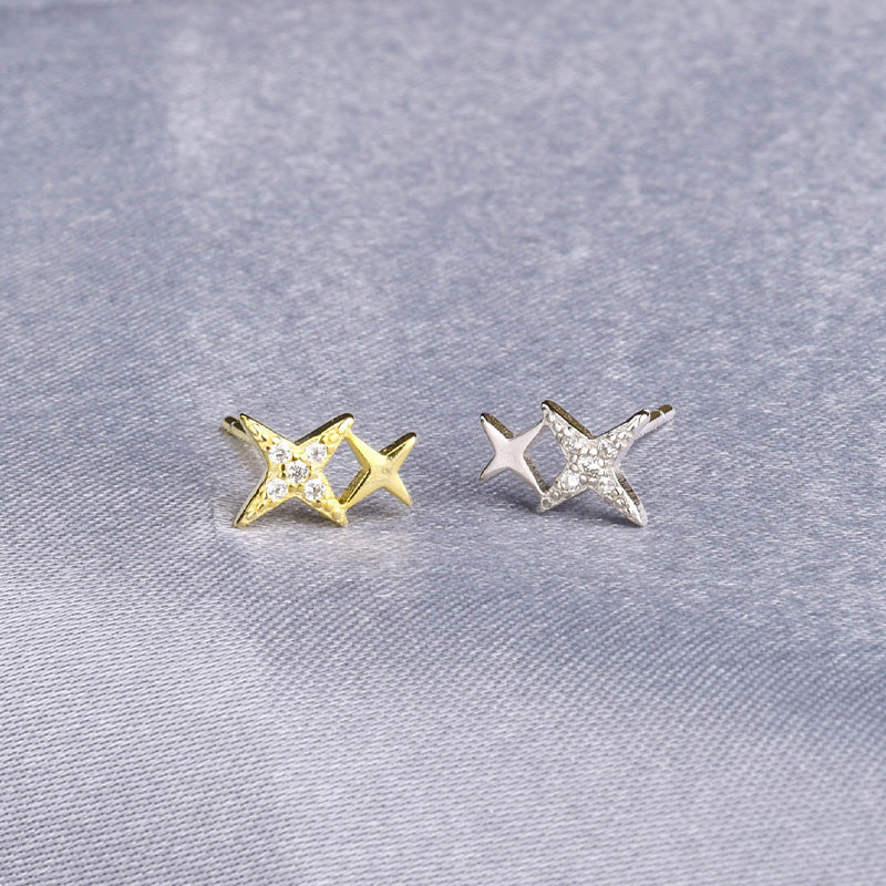 Fashionable Simple Double Star Stud Earrings for Women Girls Jewelry Gift DS4320