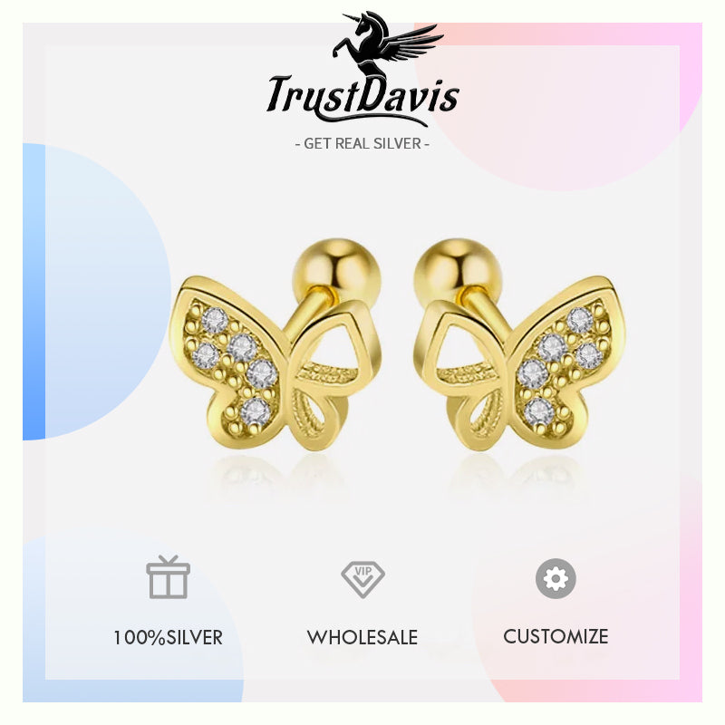 Fashion Sweet Insect Butterfly CZ Screw Stud Earrings DA2519