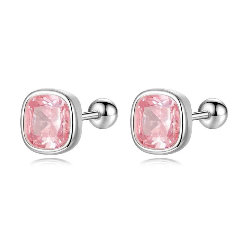 TrustDavis Real 999 Sterling Silver Sweet Geometric CZ Screw Stud Earrings for Women Girls Birthday Fine Jewelry DS4052