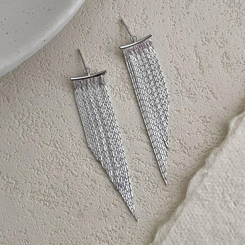 TrustDavis 925 Sterling Silver Women's High-end Waterfall Tassel Earrings for Women Girls Jewelry Gift DS4796