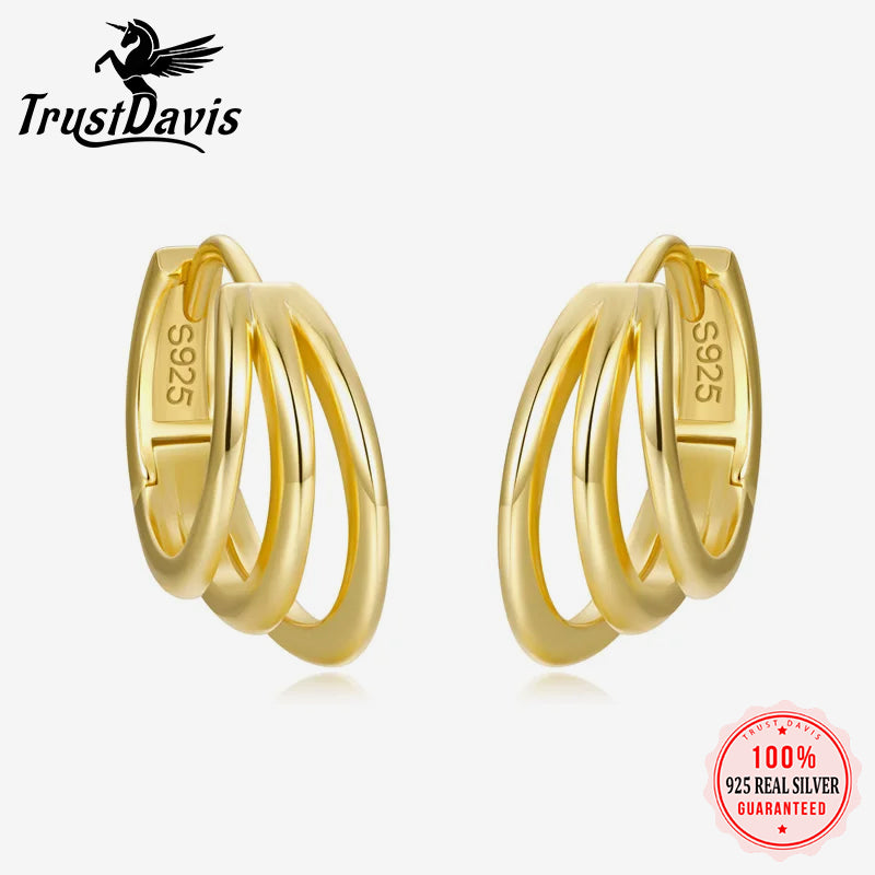 18k Gold Three Layers Charm Hoop Earrings DG0102