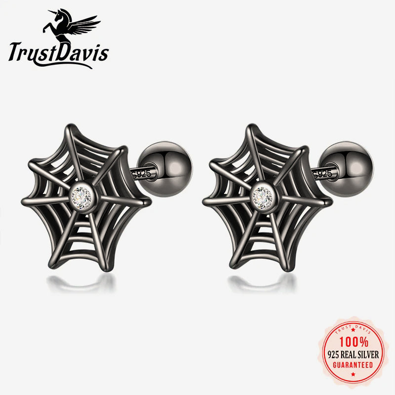 Kids Black Halloween Spider Web Screw Stud Earrings DF2042