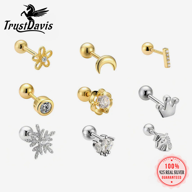 Cross Flower Crown Beads Screw Stud Earrings DA2276