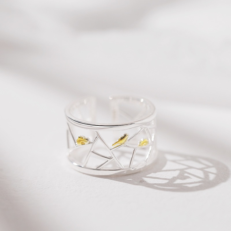 TrustDavis Real 925 Sterling Silver Elegant and Stylish Bird and Cloud Open Ring for Women Girls Fine Jewelry Gift DS4779