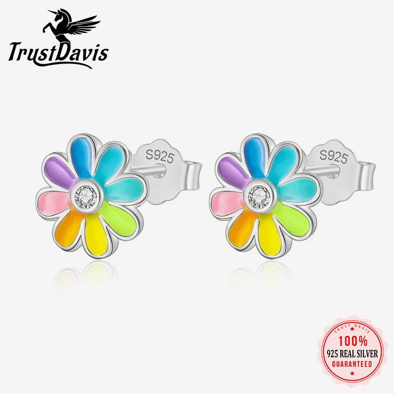 Fashion Sweet Glaze Flower Charm Stud Earrings DK004