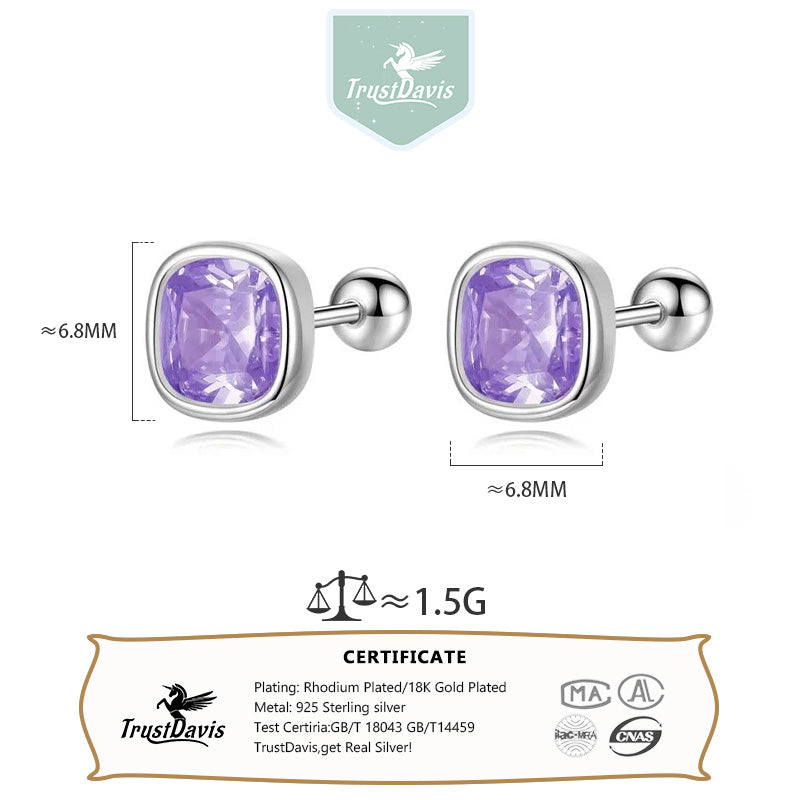 TrustDavis Real 999 Sterling Silver Sweet Geometric CZ Screw Stud Earrings for Women Girls Birthday Fine Jewelry DS4052