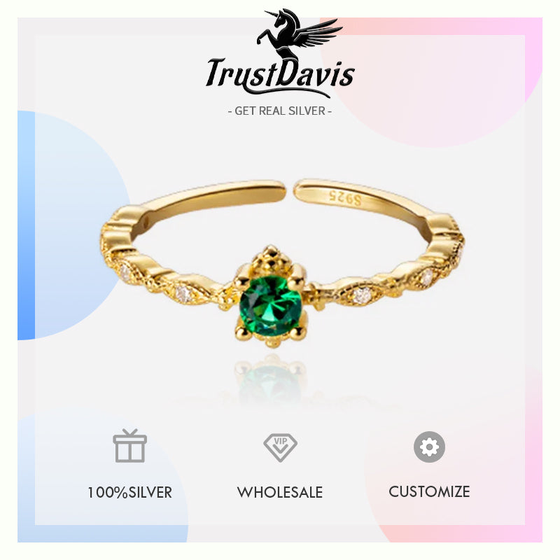 Fashion Sweet Gold Green CZ Opening Ring DA2201