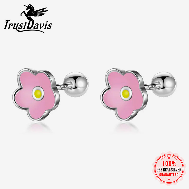 Kids Stud Colour Glaze Flower Screw Stud Earrings DF362