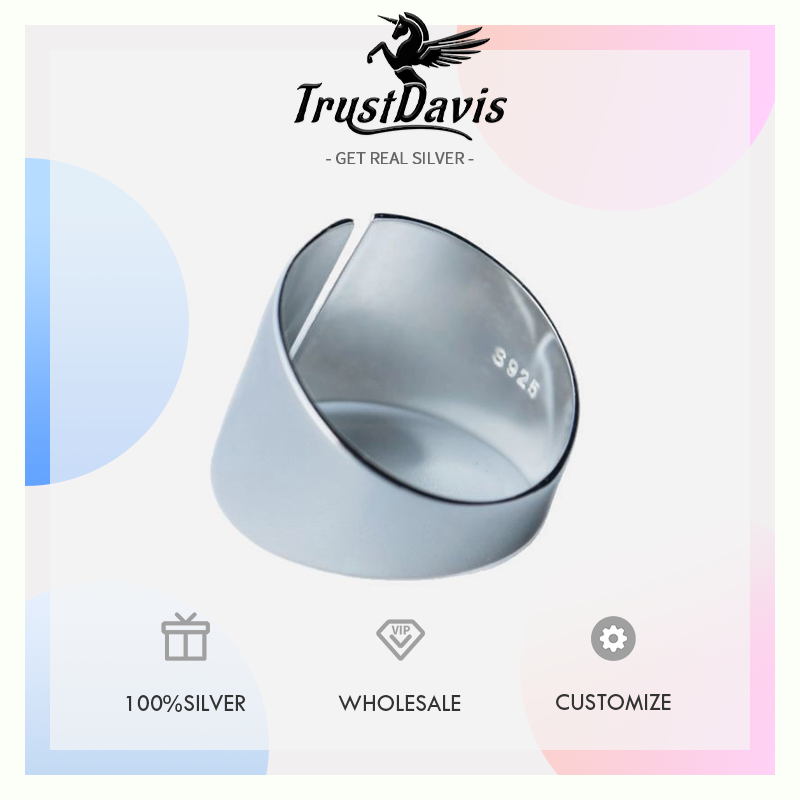 TrustDavis Real 925 Sterling Silver Faishonable and Simple Wide-faced Open Ring for Women/Men Girls Fine Jewelry Gift DS4778