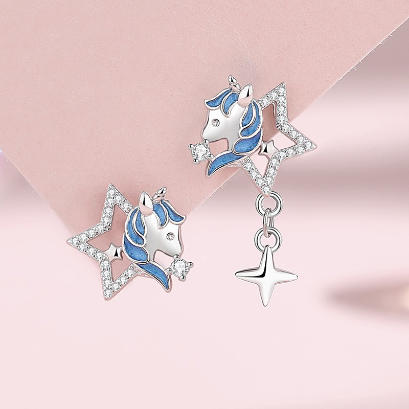 Star Zircon Unicorn Silver Earrings DS4871