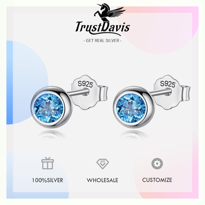 Blue Pink Zircon Stud Earrings DS742