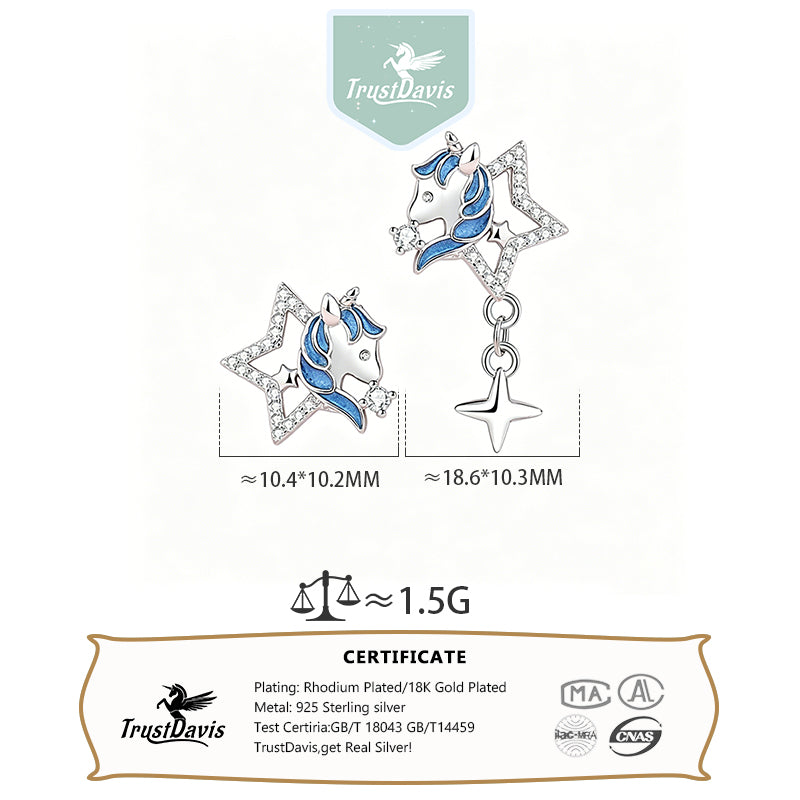 Star Zircon Unicorn Silver Earrings DS4871