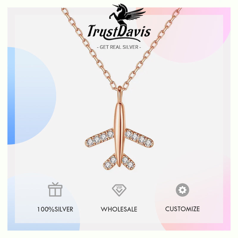 Fashion Travel Plane Twinkling CZ Pendant Short Necklace DA805