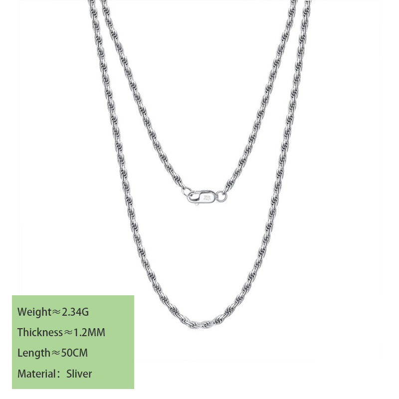 S925 sterling silver necklace twist rope clavicle chain DC28